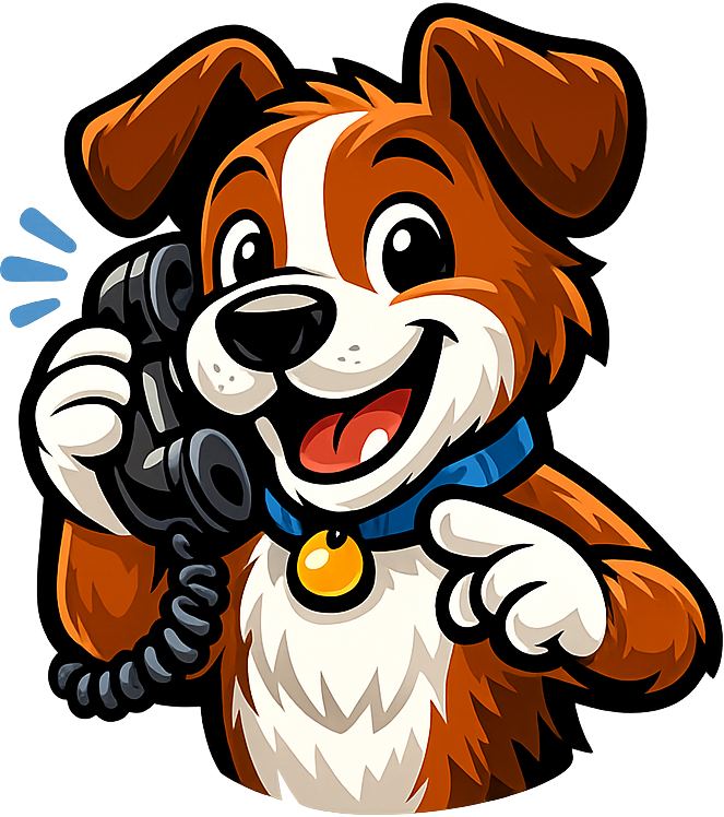Dog talking on the phone